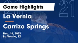 La Vernia  vs Carrizo Springs  Game Highlights - Dec. 16, 2023