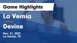 La Vernia  vs Devine  Game Highlights - Dec. 21, 2023
