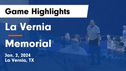 La Vernia  vs Memorial  Game Highlights - Jan. 2, 2024