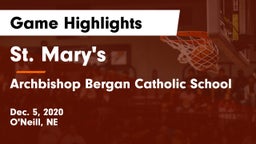 St. Mary's  vs Archbishop Bergan Catholic School Game Highlights - Dec. 5, 2020