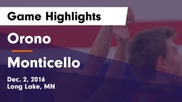 Orono  vs Monticello  Game Highlights - Dec. 2, 2016