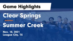 Clear Springs  vs Summer Creek  Game Highlights - Nov. 18, 2021