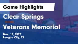 Clear Springs  vs Veterans Memorial Game Highlights - Nov. 17, 2022