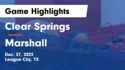 Clear Springs  vs Marshall  Game Highlights - Dec. 27, 2022