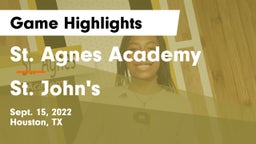 St. Agnes Academy  vs St. John's  Game Highlights - Sept. 15, 2022