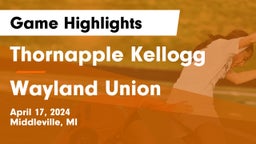 Thornapple Kellogg  vs Wayland Union  Game Highlights - April 17, 2024