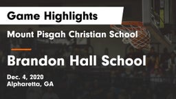 Mount Pisgah Christian School vs Brandon Hall School Game Highlights - Dec. 4, 2020