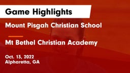 Mount Pisgah Christian School vs Mt Bethel Christian Academy Game Highlights - Oct. 13, 2022