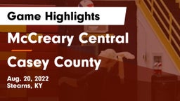 McCreary Central  vs Casey County  Game Highlights - Aug. 20, 2022