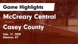 McCreary Central  vs Casey County  Game Highlights - Feb. 17, 2020