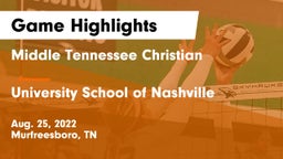 Middle Tennessee Christian vs University School of Nashville Game Highlights - Aug. 25, 2022
