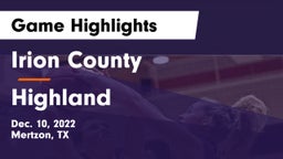 Irion County  vs Highland  Game Highlights - Dec. 10, 2022