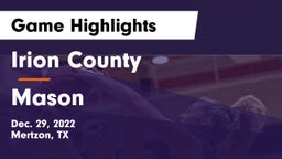 Irion County  vs Mason  Game Highlights - Dec. 29, 2022