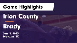 Irion County  vs Brady  Game Highlights - Jan. 3, 2023