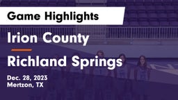 Irion County  vs Richland Springs  Game Highlights - Dec. 28, 2023
