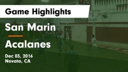 San Marin  vs Acalanes  Game Highlights - Dec 03, 2016