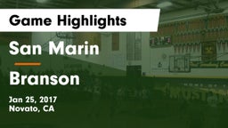 San Marin  vs Branson  Game Highlights - Jan 25, 2017