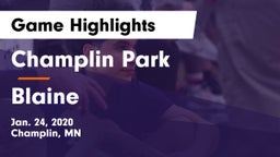 Champlin Park  vs Blaine  Game Highlights - Jan. 24, 2020