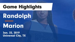 Randolph  vs Marion  Game Highlights - Jan. 22, 2019