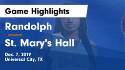 Randolph  vs St. Mary's Hall Game Highlights - Dec. 7, 2019