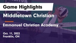 Middletown Christian  vs Emmanuel Christian Academy Game Highlights - Oct. 11, 2022