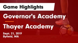 Governor's Academy  vs Thayer Academy  Game Highlights - Sept. 21, 2019