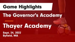The Governor's Academy  vs Thayer Academy  Game Highlights - Sept. 24, 2022