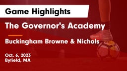 The Governor's Academy vs Buckingham Browne & Nichols  Game Highlights - Oct. 6, 2023