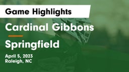 Cardinal Gibbons  vs Springfield  Game Highlights - April 5, 2023