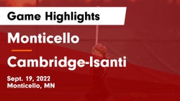 Monticello  vs Cambridge-Isanti  Game Highlights - Sept. 19, 2022