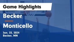 Becker  vs Monticello  Game Highlights - Jan. 23, 2024