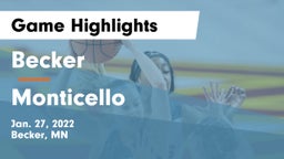 Becker  vs Monticello  Game Highlights - Jan. 27, 2022