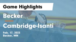 Becker  vs Cambridge-Isanti  Game Highlights - Feb. 17, 2023