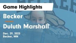 Becker  vs Duluth Marshall Game Highlights - Dec. 29, 2023