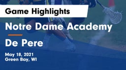 Notre Dame Academy vs De Pere  Game Highlights - May 18, 2021