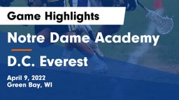 Notre Dame Academy vs D.C. Everest  Game Highlights - April 9, 2022