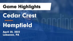 Cedar Crest  vs Hempfield  Game Highlights - April 20, 2022