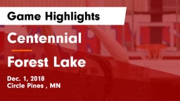Centennial  vs Forest Lake  Game Highlights - Dec. 1, 2018
