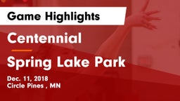 Centennial  vs Spring Lake Park  Game Highlights - Dec. 11, 2018