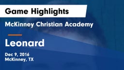 McKinney Christian Academy vs Leonard Game Highlights - Dec 9, 2016