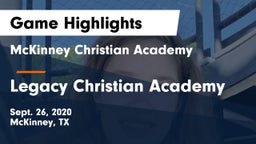 McKinney Christian Academy vs Legacy Christian Academy  Game Highlights - Sept. 26, 2020