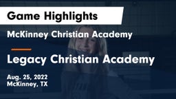 McKinney Christian Academy vs Legacy Christian Academy  Game Highlights - Aug. 25, 2022