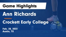 Ann Richards  vs Crockett Early College  Game Highlights - Feb. 28, 2022