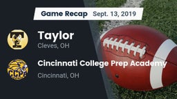 Recap: Taylor  vs. Cincinnati College Prep Academy  2019