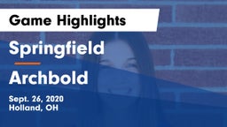 Springfield  vs Archbold  Game Highlights - Sept. 26, 2020