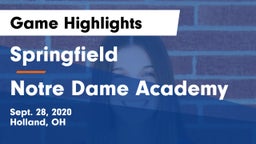 Springfield  vs Notre Dame Academy Game Highlights - Sept. 28, 2020