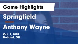 Springfield  vs Anthony Wayne  Game Highlights - Oct. 1, 2020