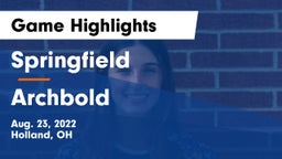 Springfield  vs Archbold  Game Highlights - Aug. 23, 2022