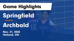 Springfield  vs Archbold  Game Highlights - Nov. 21, 2020