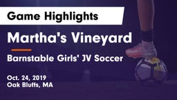 Martha's Vineyard  vs Barnstable  Girls' JV Soccer Game Highlights - Oct. 24, 2019